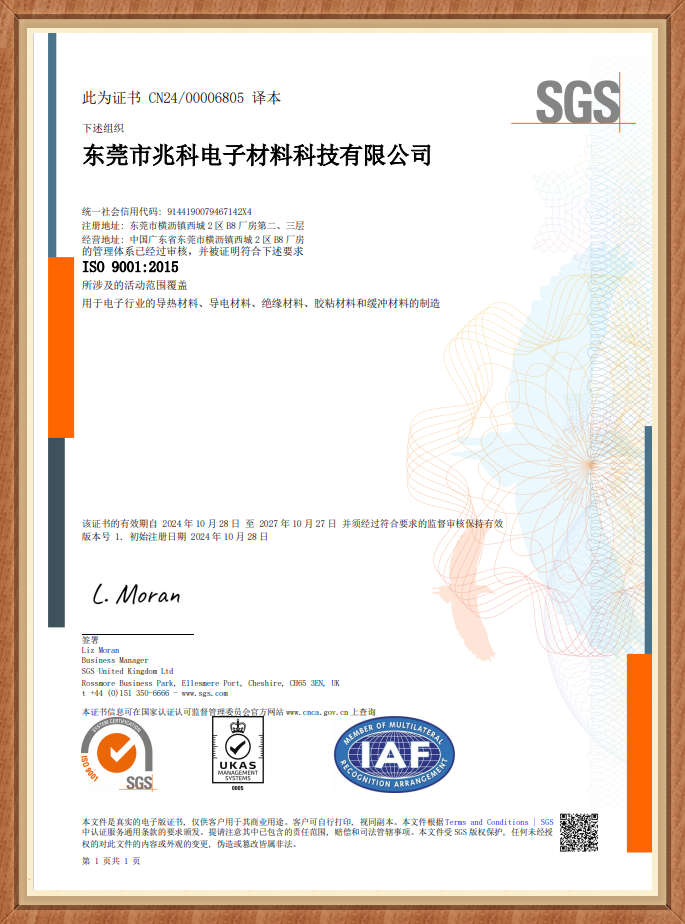 兆科電子：ISO 9001：2015英文版